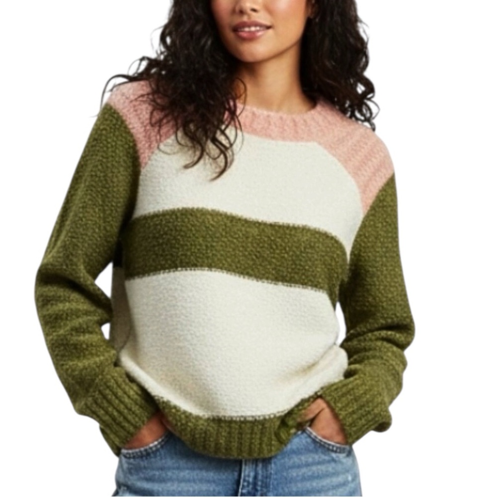 Anthropologie Self Contrast Color Block Crew Neck Knit Sweater New
